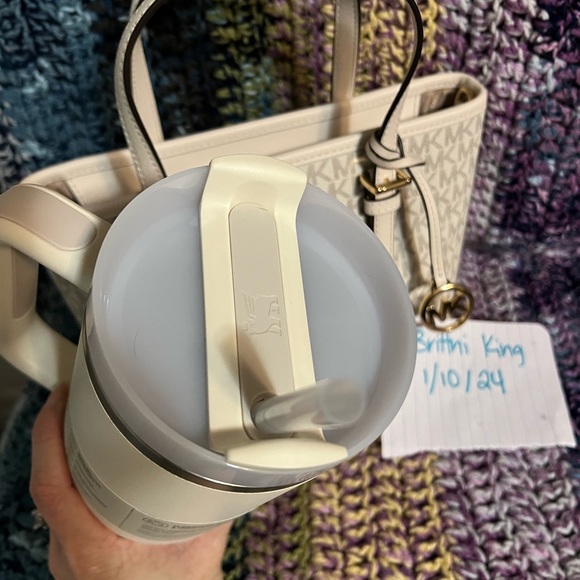 Both new with tags!! Small zip top Michael Kors purse and Cream 40oz Stanley. - Picture 2 of 5